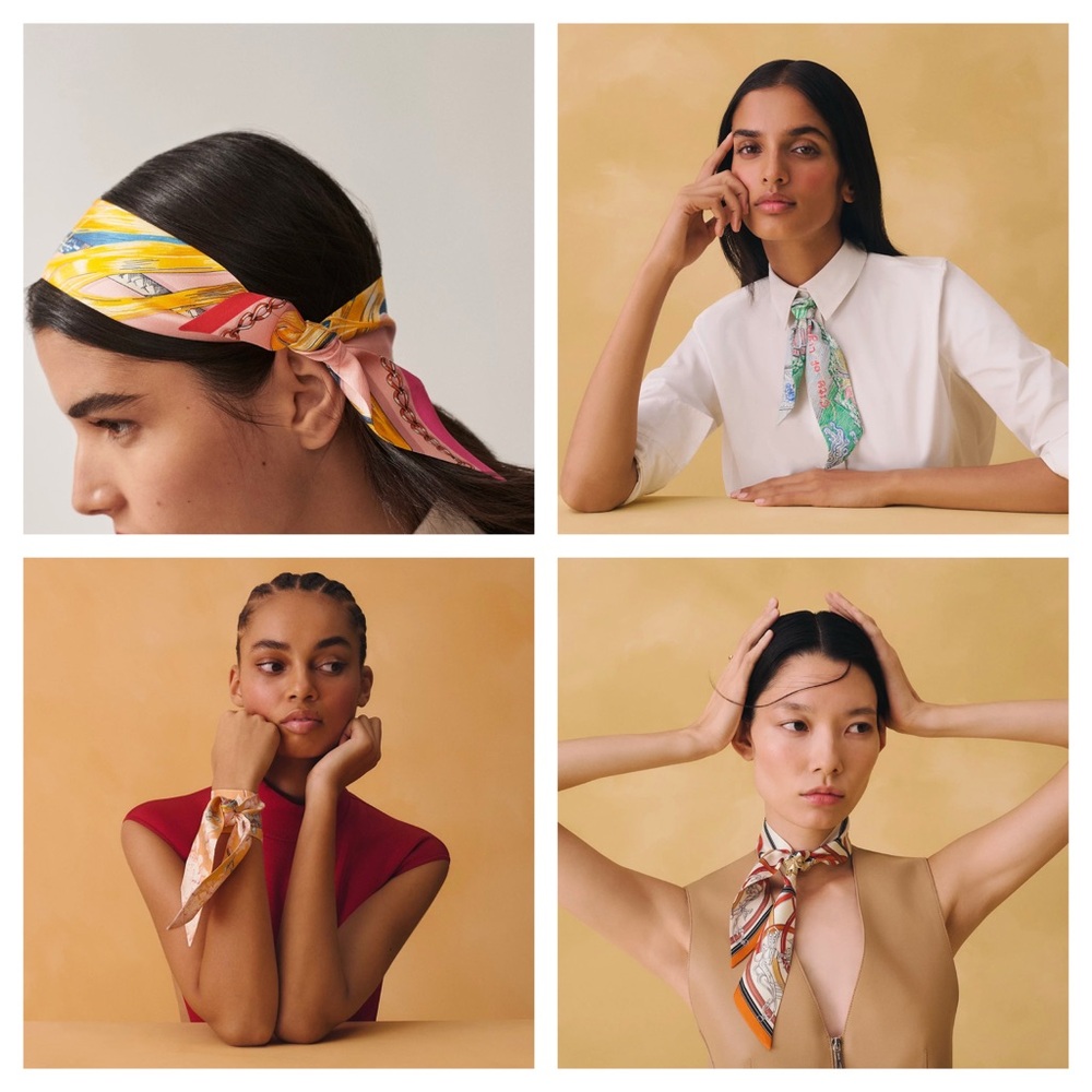 💞HERMES Silk Twilly Ribbon Scarf “Do Re Boucles” • Vert Vif Blanc (Green White) - Picture 8 of 10